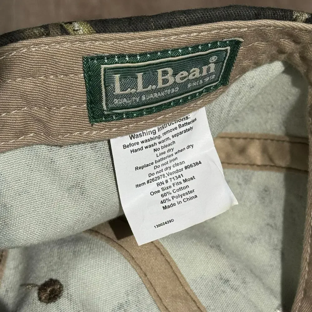 L.L.Bean LED Lighted Camo Baseball Cap Hunting Fishing Hat Mossy Oak One Size